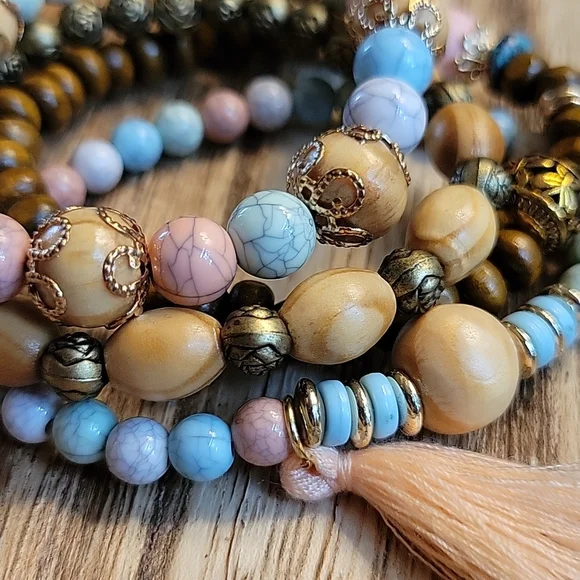 💥LAST ONE💥Tree and Tassel Beaded Bracelet Set, driftwood beach - Picture 2 of 5